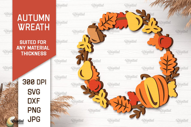 Autumn Wreath Laser Cut Design. Fall Wreath Decor SVG SVG Evgenyia Guschina 
