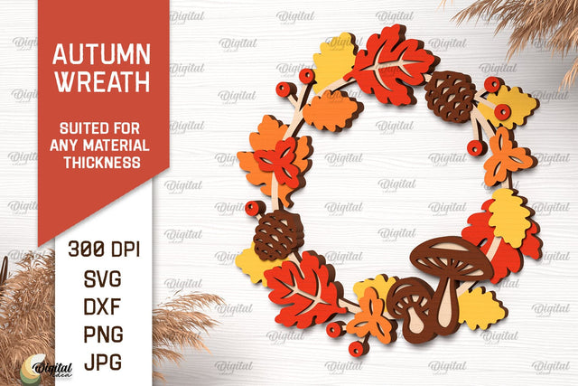 Autumn Wreath Laser Cut Design. Fall Wreath Decor SVG SVG Evgenyia Guschina 