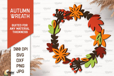 Autumn Wreath Laser Cut Design. Fall Wreath Decor SVG SVG Evgenyia Guschina 