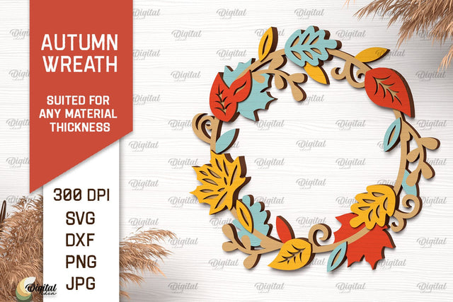 Autumn Wreath Laser Cut Design. Fall Wreath Decor SVG SVG Evgenyia Guschina 