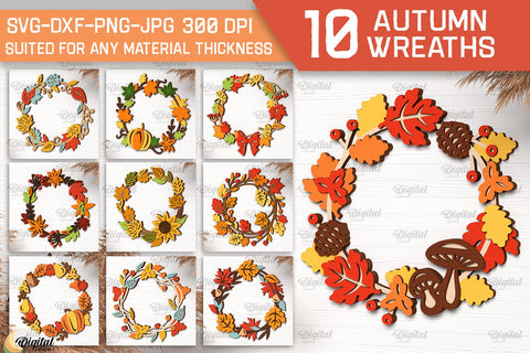 Autumn Wreaths Laser Cut Bundle. Fall Wreaths Decor SVG SVG Evgenyia Guschina 