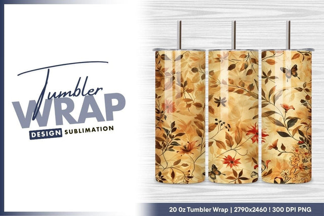 Autumnal Blooms And Butterflies Tumbler Png Sublimation Regulrcrative 