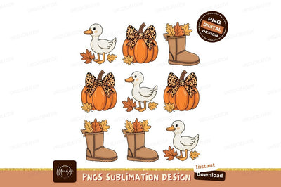 Autumnal ducks pumpkins boots leopard Sublimation Designangry 