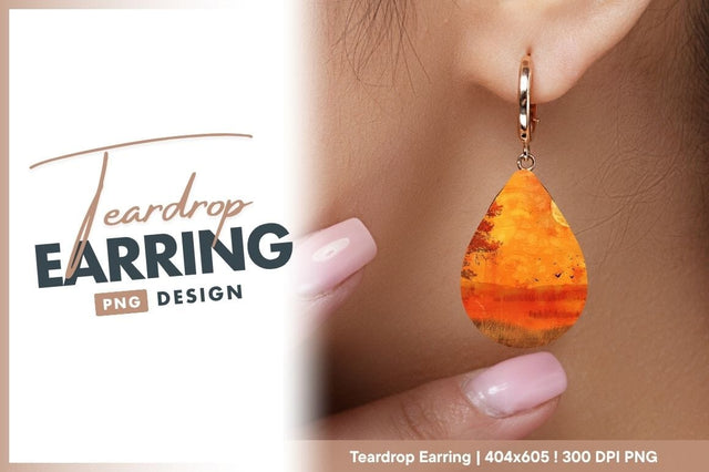 Autumnal full moon landscape illustration teardrop earring png Sublimation Regulrcrative 