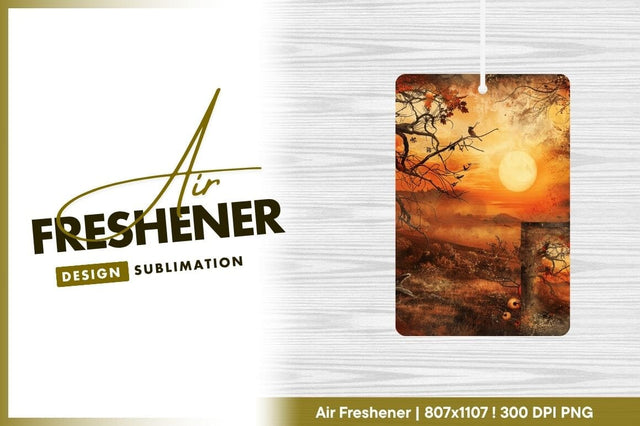 Autumnal Landscape with Birds Silhouettes and a Large Sun in Orange Sky Sublimation Regulrcrative 