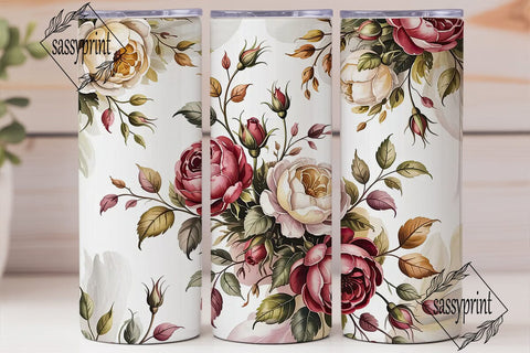 Autumnal Rose Bouquet Skinny Tumbler Sublimation sassyprint 