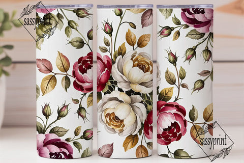 Autumnal Rose Bouquet Skinny Tumbler Sublimation sassyprint 