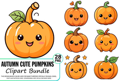 Autumns Cute Pumpkin Clipart Bundle Sublimation Regulrcrative 