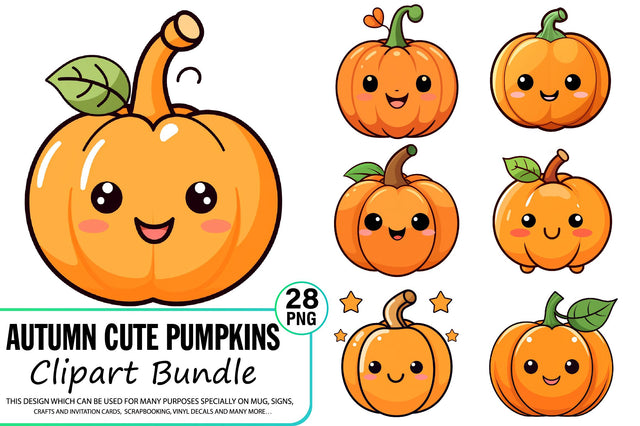 Autumns Cute Pumpkin Clipart Bundle Sublimation Regulrcrative 