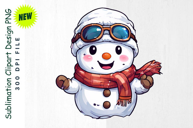 Aviator Snowman with Scarf And Sleigh Sublimation Clipart Sublimation Regulrcrative 