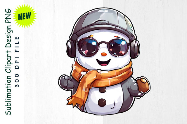 Aviator Snowman with Scarf And Sleigh Sublimation Clipart Sublimation Regulrcrative 