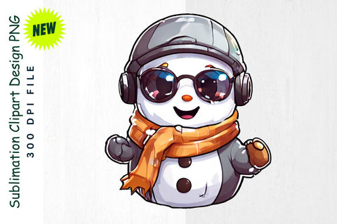Aviator Snowman with Scarf And Sleigh Sublimation Clipart Sublimation Regulrcrative 