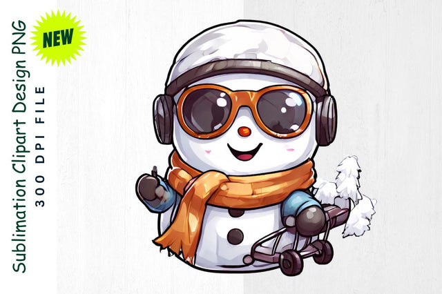 Aviator Snowman with Scarf And Sleigh Sublimation Clipart Sublimation Regulrcrative 