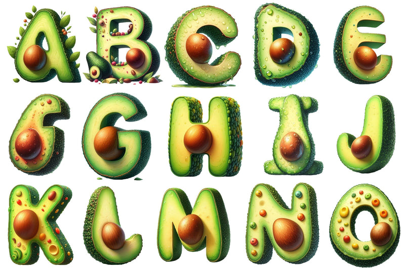 Avocado Lettering Avocado Alphabet Sublimation Clipart - So Fontsy