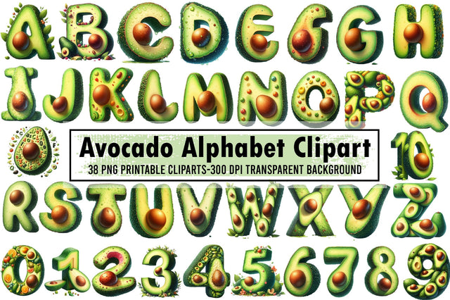 Avocado Alphabet Sublimation Clipart Sublimation designartist 