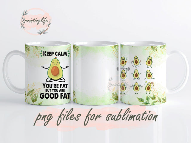 Avocado Mug With Lid Cute Avocado Exercise Yoga Mug Wrap Design, Instant Digital Design Download Mug Wrap Design, Mug Design PNG Sublimation PrintingLife 