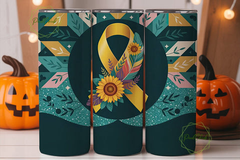 Awareness Ribbon Floral Tumbler Wrap Sublimation PixelChick 
