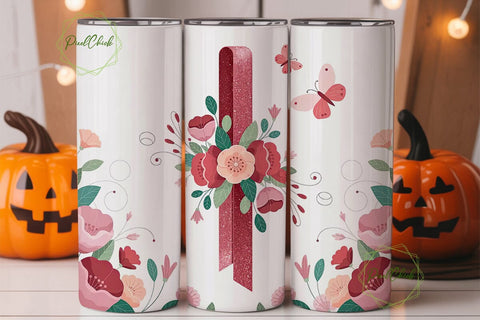 Awareness Ribbon Floral Tumbler Wrap Sublimation PixelChick 