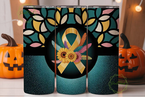 Awareness Ribbon Floral Tumbler Wrap Sublimation PixelChick 