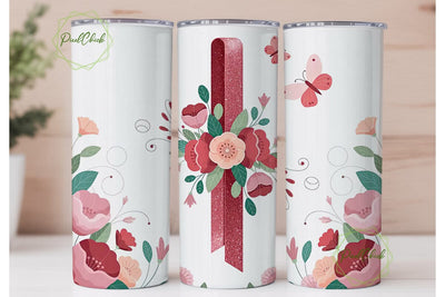 Awareness Ribbon Floral Tumbler Wrap Sublimation PixelChick 