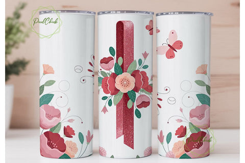 Awareness Ribbon Floral Tumbler Wrap Sublimation PixelChick 