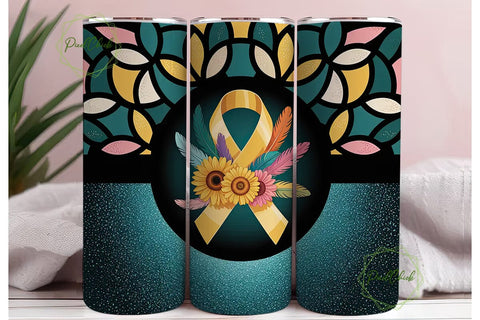 Awareness Ribbon Floral Tumbler Wrap Sublimation PixelChick 