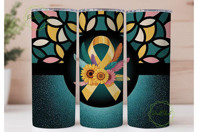 Awareness Ribbon Floral Tumbler Wrap Sublimation PixelChick 
