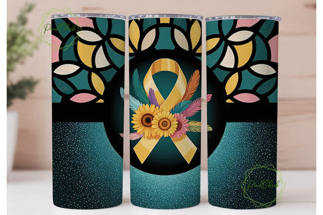 Awareness Ribbon Floral Tumbler Wrap Sublimation PixelChick 