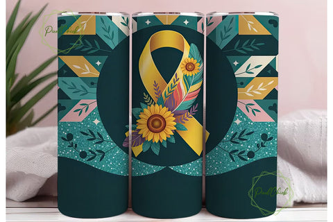 Awareness Ribbon Floral Tumbler Wrap Sublimation PixelChick 