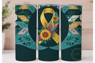 Awareness Ribbon Floral Tumbler Wrap Sublimation PixelChick 