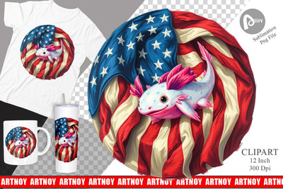 Axolotl 4th of July Clipart Sublimation artnoy 