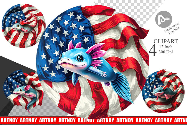 Axolotl 4th of July Clipart Sublimation artnoy 