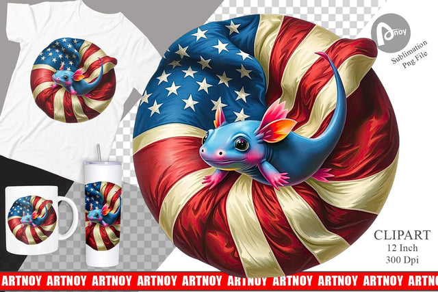 Axolotl 4th of July Clipart Sublimation artnoy 