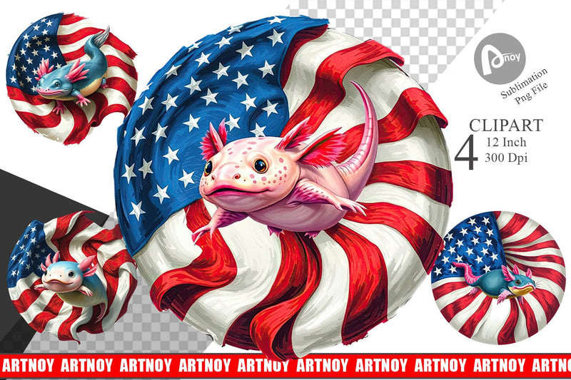 Axolotl 4th of July Clipart Sublimation artnoy 