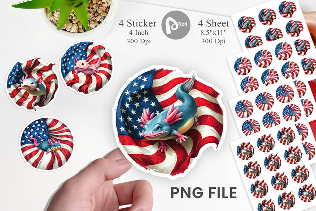Axolotl 4th of July Sticker Sublimation artnoy 