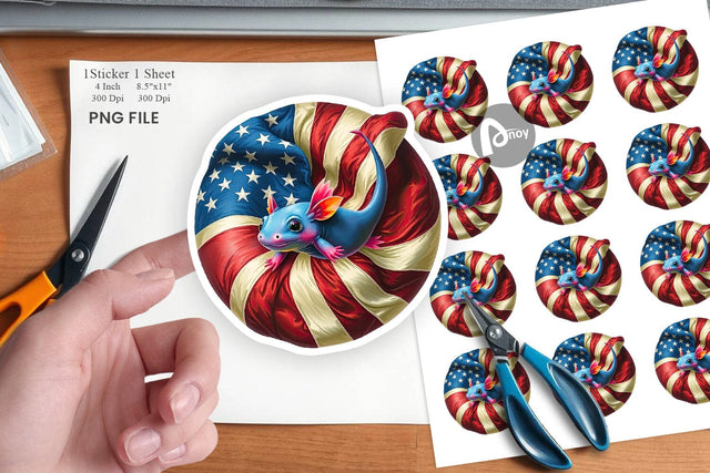Axolotl 4th of July Sticker Sublimation artnoy 
