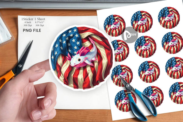 Axolotl 4th of July Sticker Sublimation artnoy 