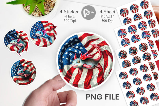 Axolotl 4th of July Sticker Sublimation artnoy 
