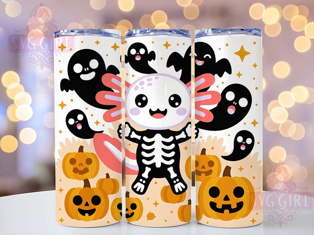 Axolotl Ghost Cute Spooky Halloween Tumbler, Cute Halloween Wrap, Kawaii Axolotl Cup, Spooky Amphibian Design, 20Oz Sublimation Wrap, Whimsical Halloween Drinkware, Ghost Axolotl Tumbler Sublimation SvggirlplusArt 