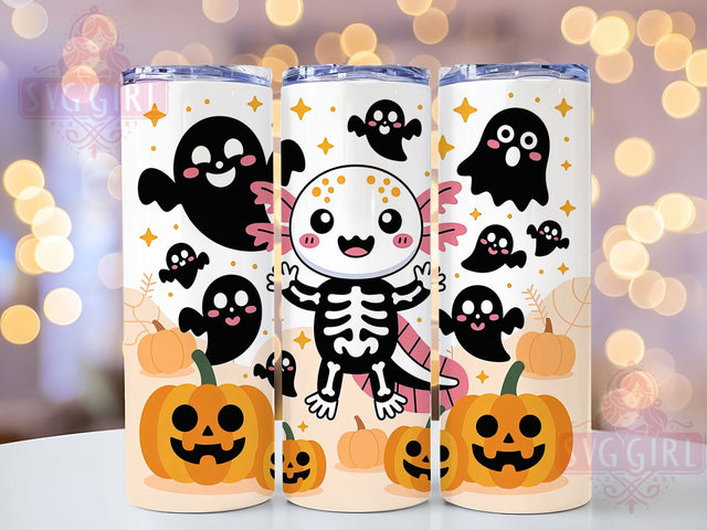 Axolotl Ghost Cute Spooky Halloween Tumbler, Cute Halloween Wrap, Kawaii Axolotl Cup, Spooky Amphibian Design, 20Oz Sublimation Wrap, Whimsical Halloween Drinkware, Ghost Axolotl Tumbler Sublimation SvggirlplusArt 