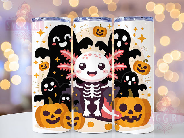 Axolotl Ghost Cute Spooky Halloween Tumbler, Cute Halloween Wrap, Kawaii Axolotl Cup, Spooky Amphibian Design, 20Oz Sublimation Wrap, Whimsical Halloween Drinkware, Ghost Axolotl Tumbler Sublimation SvggirlplusArt 