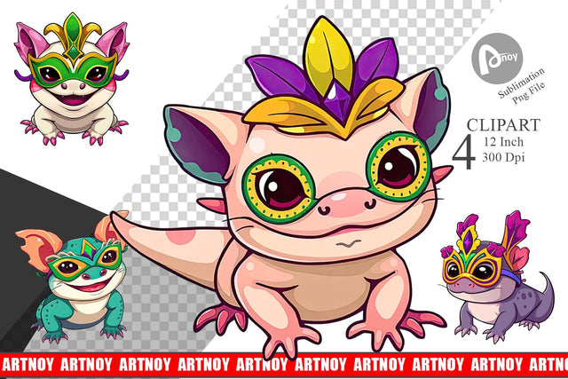 Axolotl Mardi Gras Clipart Sublimation artnoy 