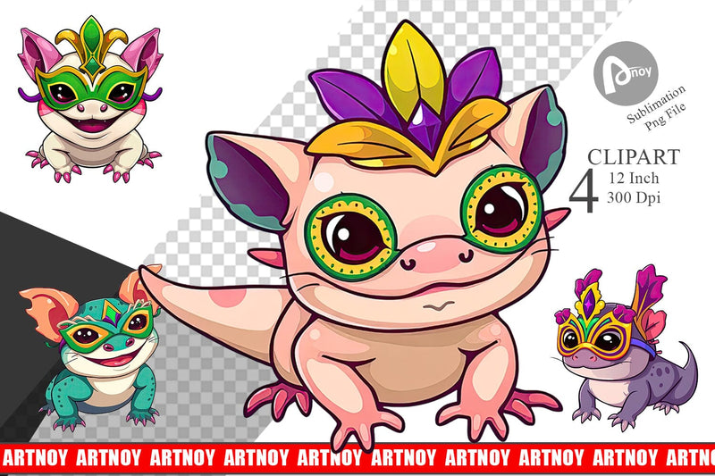 Axolotl Mardi Gras Clipart Sublimation artnoy 