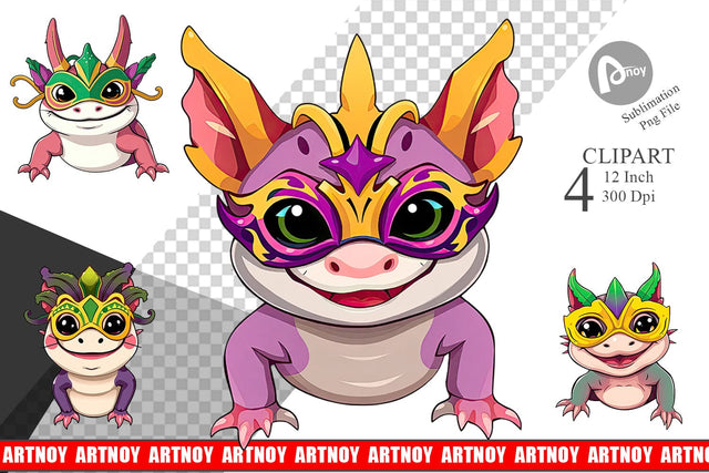 Axolotl Mardi Gras Clipart Sublimation artnoy 