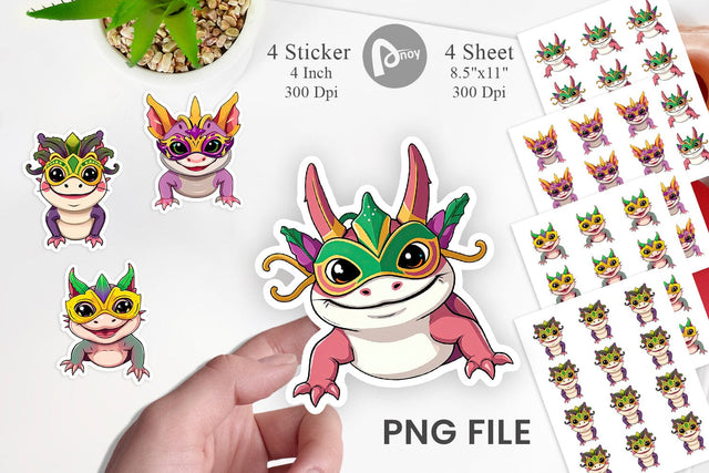 Axolotl Mardi Gras Sticker Sublimation artnoy 