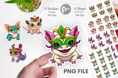 Axolotl Mardi Gras Sticker Sublimation artnoy 