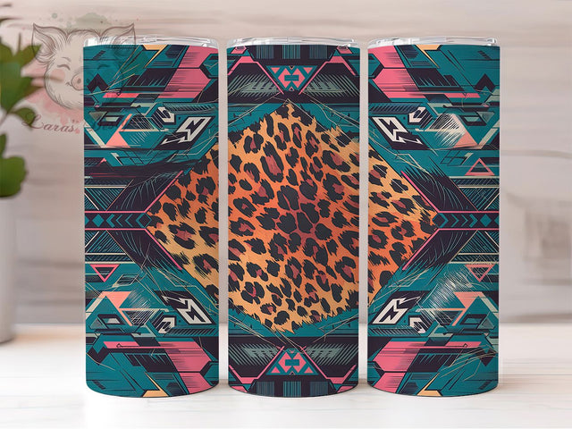 Aztec Boho Cowgirl 20oz Tumbler, Aztec Tumbler, Leopard Print Tumbler, Boho Tumbler, Southwest Tumbler, 20oz Sublimation Wrap, Cowgirl Tumbler Sublimation Lara' s Designs 