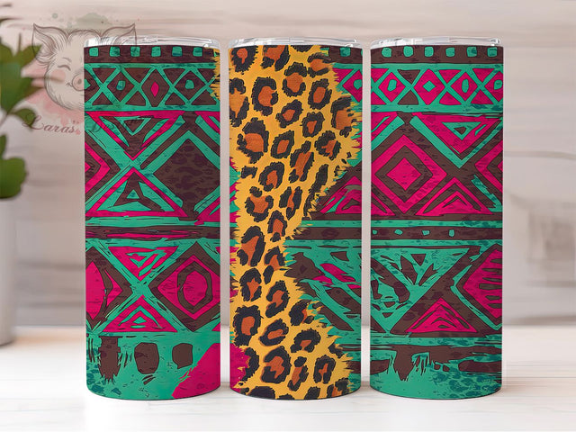 Aztec Boho Cowgirl 20oz Tumbler, Aztec Tumbler, Leopard Print Tumbler, Boho Tumbler, Southwest Tumbler, 20oz Sublimation Wrap, Cowgirl Tumbler Sublimation Lara' s Designs 