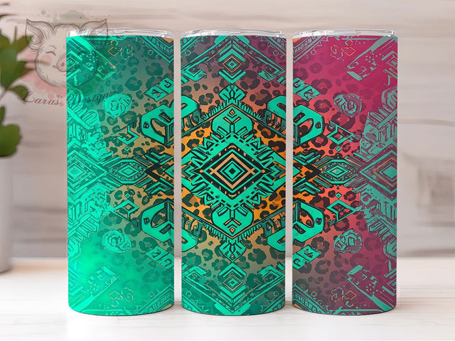Aztec Boho Cowgirl 20oz Tumbler, Aztec Tumbler, Leopard Print Tumbler, Boho Tumbler, Southwest Tumbler, 20oz Sublimation Wrap, Cowgirl Tumbler Sublimation Lara' s Designs 