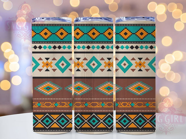 Aztec Boho Rustic Tribal Tumbler, Boho Tumbler, Rustic Design, Tribal Print Art, Southwest Style, Wood Grain Wrap, Bohemian Gift Sublimation SvggirlplusArt 